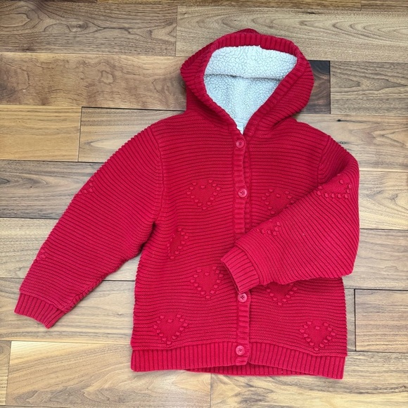 Hanna Andersson sherpa lined knitted button front hooded coat cardigan 140cm - Picture 8 of 13